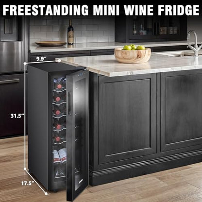 STAIGIS 12 Bottle Wine Cooler, Mini Fridge for Red and White, Small Freestanding Refrigerator with 40-66F Digital Temperature Control Glass Door