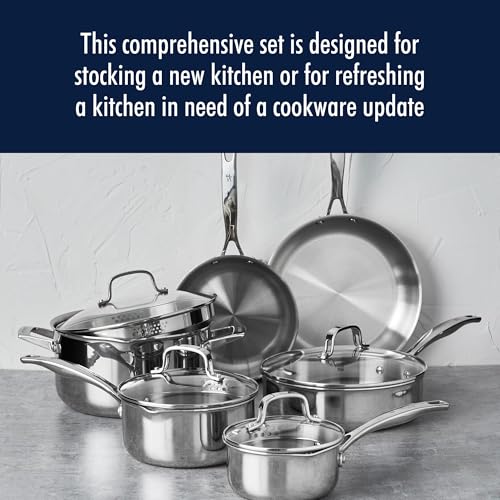 HENCKELS Clad H3 10-pc Induction Pot and Pan Set, Stainless Steel, Durable and Easy to clean