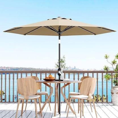 Garvee 9FT Patio Umbrella - Outdoor Table Umbrella with Crank Lift & Push Button Tilt - Market Umbrella 8 Sturdy Ribs UV Protection for Pool, Deck, Yard, Garden, Tan