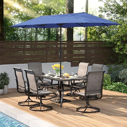 PHI VILLA 8-Piece Patio Dining Set for 6 with 13ft Umbrella