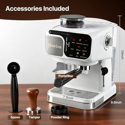 oveisn Espresso Machine Professional Home Espresso Maker Espresso Coffee Fast Heating for Cappuccino/Latte Coffee Machine for Home, Office for Latte Cappuccino-White