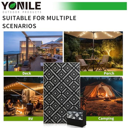 YONILE 8x10 ft Outdoor Rug Waterproof for Patio with LED Light,Large Outdoor Plastic Straw Rug,Reversible Plastic Area Rugs Mat Outside Carpet for RV, Deck, Porch, Picnic, Beach, Balcony