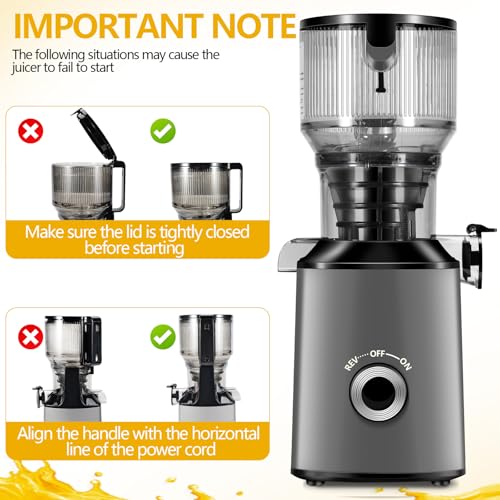 Cold Press Juicer with 5.8" Extra Wide Feed Chute - Slow Masticating Juicer Machine for Whole Fruits & Vegetables - High Juice Yield, Self Feeding, Easy to Clean & Assemble