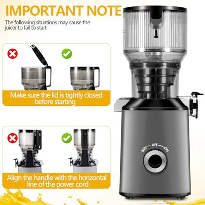 Cold Press Juicer with 5.8" Extra Wide Feed Chute - Slow Masticating Juicer Machine for Whole Fruits & Vegetables - High Juice Yield, Self Feeding, Easy to Clean & Assemble