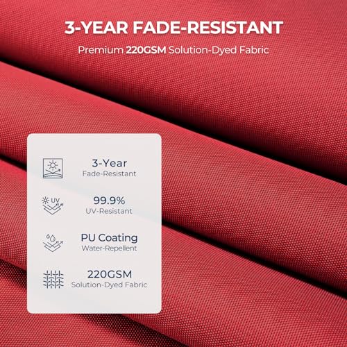 HOMSHADE 9ft Outdoor Patio Umbrella - Market Table Pool Deck Umbrella UPF50+ UV Protection with Push Button Tilt, Crank and 8 Sturdy Ribs (Red, No base)
