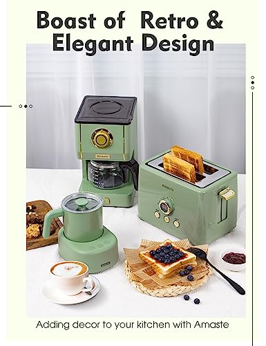 Amaste Drip Coffee Maker, Coffee Machine with 25 Oz Glass Coffee Pot, Retro Style Coffee Maker with Reusable Filter & Three Brewing Modes, Warming Plate, Matcha Green