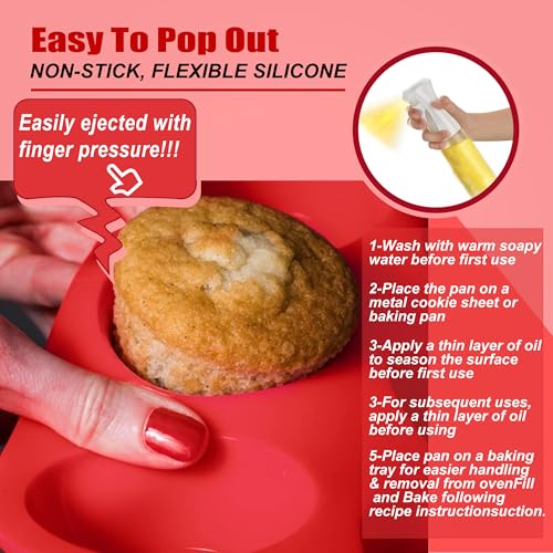 keliwa 2PCS Thicken-12 Cup Silicone Muffin Pan - Cupcake Baking Pan Great for Making Muffin Cakes, Tart, Bread -Non - Stick Silicone Mold/Dishwasher - Microwave Safe