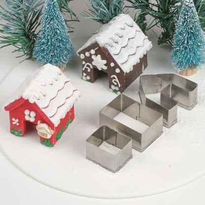 KALAIEN 3Pcs Stainless Steel Christmas Mini House Mold Gingerbread Cookie Cutter Set Cupcake Chocolate House (Small)