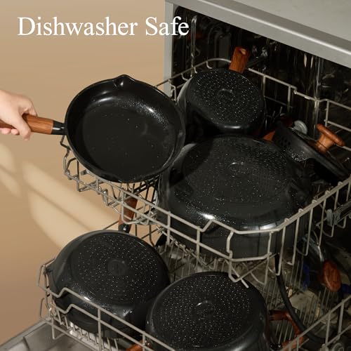 CAROTE 2QT & 3QT Sauce Pan Sets with Lid & Ladle Ceramic Nonstick Pot Set Non Toxic Saucepan Small Kitchen Cooking Pots, Easy to Clean, Induction Comptable, PFAS PTFE Free, Black