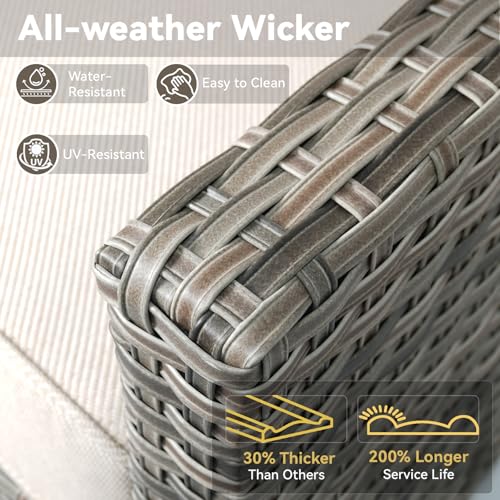 6 Piece Outdoor Patio Wicker Furniture Sets-High Back Outdoor Conversation Set Sectional Sofa with Wicker Swivel Rocker Patio Chairs,Thick Cushions Ottomans for Porch Balcony Patio Deck Grey/Beige