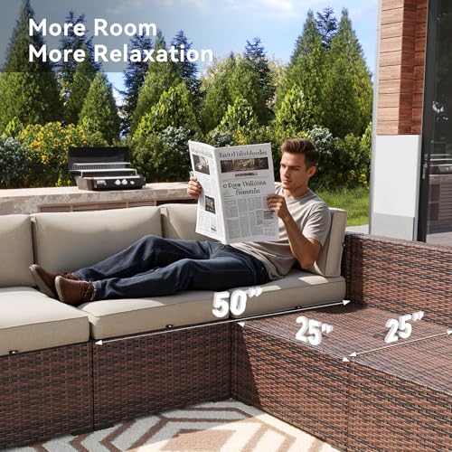LazySunsets 7 Piece Outdoor Patio Furniture Set with Coffee Table, Outdoor Patio Furniture Sets with Waterproof Cover, Wicker Rattan Outdoor Conversation Set for Backyard & Garden, Beige