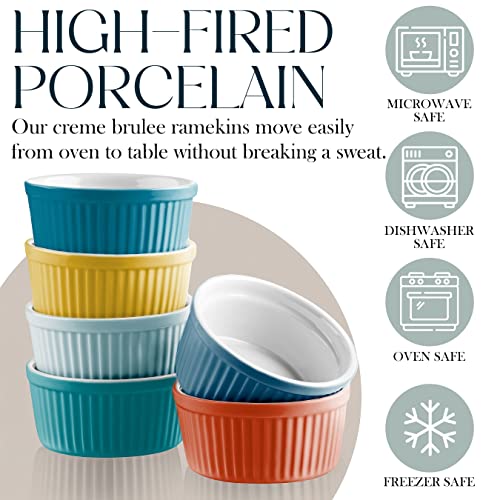 Bellemain 4 oz Porcelain Mini Bowls | Ramekins, Custard Cups, Mini Cheesecake Pans, Small Baking Dish, Dipping Sauce Bowls, Small Casserole Dishes, Ramekins Oven Safe to 500F, Set of 6 (Multi)