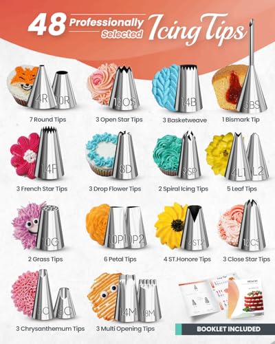RFAQK 250 PCs Aluminum Cake Decorating Tools Kit with 12" Metal Turntable & Knife set-48 Numbered Icing Tips-3 Russian Piping Nozzles-Straight & Angled Spatula-Cake Leveler& Baking Supplies Tools