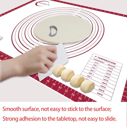 Silicone Pastry Mat Dough Baking Bread Sourdough Fondant Pie Dough Pizza,Silicone Baking Mat Cookie Sheet for Kitchen Counter with Measurements 28x20" Red