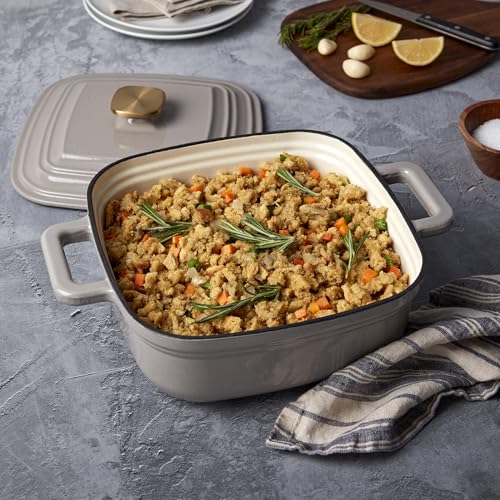Smith & Clark 4 Quart Enameled Cast Iron Square Dutch Oven Pot with Lid, Gray