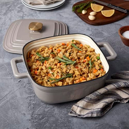 Smith & Clark 4 Quart Enameled Cast Iron Square Dutch Oven Pot with Lid, Gray