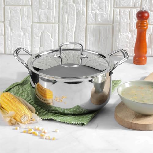 Vinod Smart Triply Stainless Steel Casserole with Lid, Stainless Steel Stock Pot with Lid, Stock Pots with Lids, Casserole Pot for Oven, Induction, Gas & Electric, 15.95 Quart (15.1 Liters), 36 CM