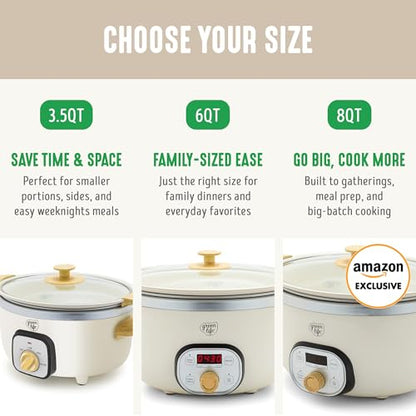 GreenLife 3.5QT Slow Cooker, PFAS-Free Non-Toxic Ceramic Nonstick Removable Interior Bowl, Programmable, Keep Warm, Stovetop & Oven Safe Pot, Dishwasher Safe Crock & Glass Lid, Cream