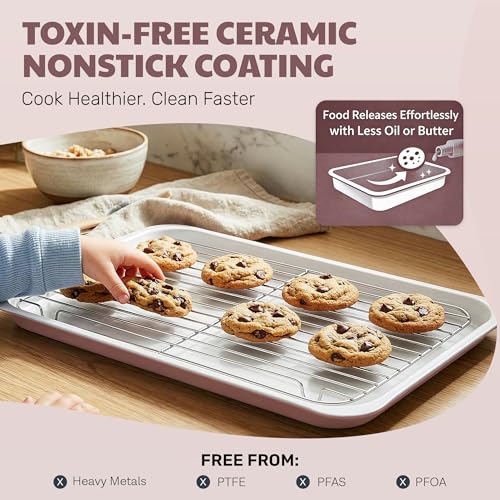Gotham Steel 6 Pc Stackable Baking Pans Set, 70% Space Saving Design, Ceramic Bakeware Sets Non Toxic Made Without PFOA PFOS, with Baking Sheet Tray, Cake & Muffin Pans, Oven & Dishwasher Safe
