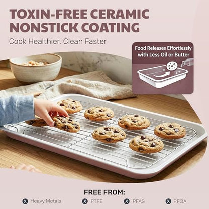 Gotham Steel 6 Pc Stackable Baking Pans Set, 70% Space Saving Design, Ceramic Bakeware Sets Non Toxic Made Without PFOA PFOS, with Baking Sheet Tray, Cake & Muffin Pans, Oven & Dishwasher Safe