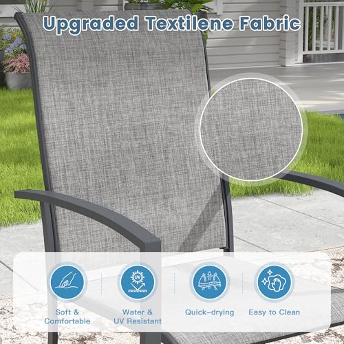 DIFY 11 Pieces Outdoor Dining Set, Metal Patio Table and Chairs Set for 10 with Umbrella Hole, 59.8" Round Dining Table and Textilene Stackable Patio Chairs for Garden Backyard Deck, Grey Wood-Like