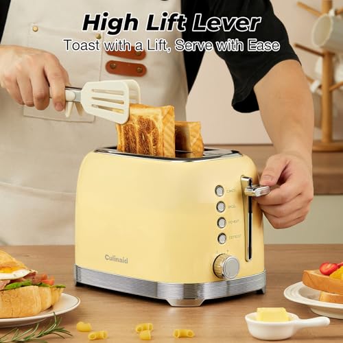 Culinaid Toaster 2 Slice Retro Stainless Steel, Yellow