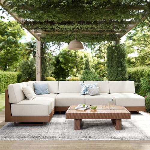 PHI VILLA 6 Piece Wicker Patio Sectional Furniture Set 8.7" Thick Cushions
