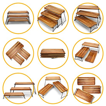 3 Tier Cupcake Stand and Towers Large Serving Tray for Party Acacia Wooden Dessert Table Display Set Decorative Tray Tiered Tray Decor Small Chees Charcuterie Boards Rustic Wood Serving Platters Trays