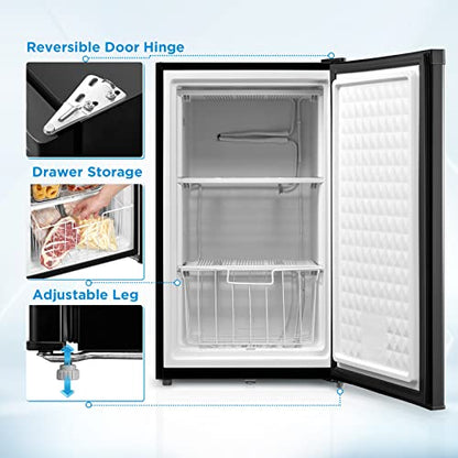 Midea MRU03M2ABB Upright Freezer, 3.0 Cubic Feet Mini Freezer, For Kitchen Apartment Office Basement or Dormitory, Black