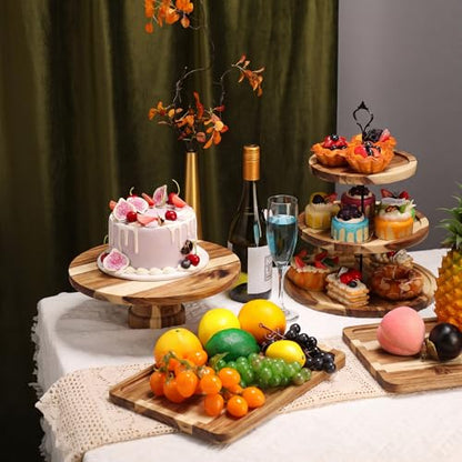 RattanView 7 Pcs Wood Dessert Table Display Set Wooden 3 Tie Cupcake Stands Rustic Round Cake Stand Wood Dessert Serving Trays for Wedding Baby Shower Birthday Tea Party(Brown)