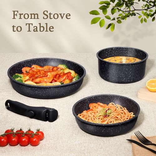 GiPP Ceramic Pots and Pans Set Non Stick, Nonstick Detachable Handle Cookware Sets, Healthy Non Toxic PFAS PFOA & PTFE Free, Dishwasher ＆Oven Safe, Induction Kitchen Pot and Pan, 21 Piece Grey