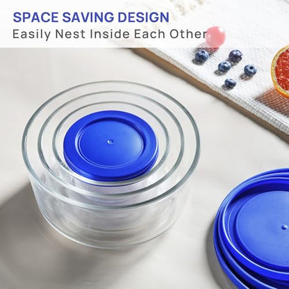 Vtopmart 4 Pack Glass Bowls with Lids (1, 2, 4, 7 Cup), Food Storage Containers, Meal Prep and Leftovers Keeper, Lunch Container, Microwave, Dishwasher & Freezer Safe
