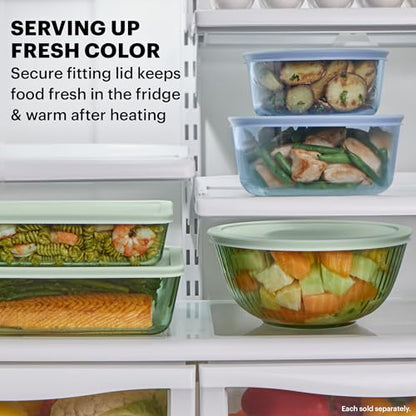 Pyrex Colors Tinted (3-Pack, Full Set) Sculpted Tinted Glass Mixing Bowls With Plastic Lids, Nesting Space Saving Set of Bowls For Prepping and Baking, 1.3QT, 2.3QT & 4.5QT