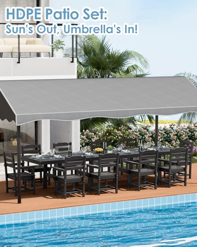 K Knowbody Extra Large Outdoor Dining Set for 14, All-Weather 17-Piece Patio Table and Chairs Set with Umbrella Hole, Steel-Reinforced Durable HDPE Furniture for Backyard,Garden,Lawn,Poolside, Black