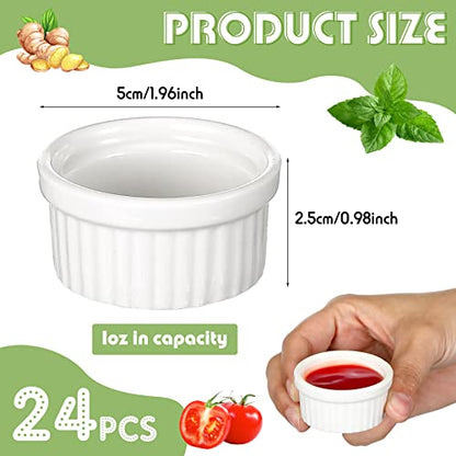 Amyhill 12 Pcs 1 oz Mini Ramekins Small Porcelain Tiny Dipping Sauce Cups Dessert Cups Exactly Designed for Souffle Dish Salsa and Jams