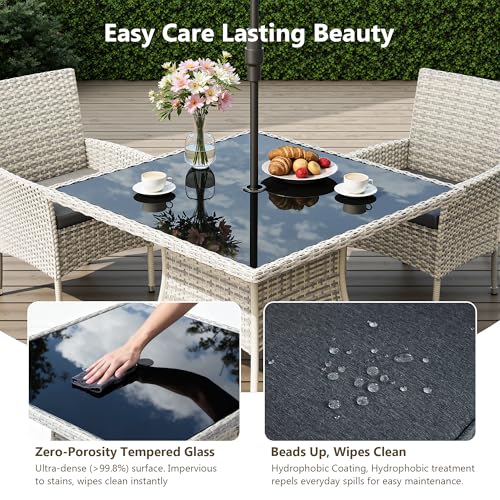 Sweecci Outdoor Dining Set, 10-Piece Patio Furniture Set with Tempered Glass Table and 8 Cushioned Chairs, Dual-Strand Wicker Rattan, Balcony Furniture for Backyard, Garden, Deck,– Black