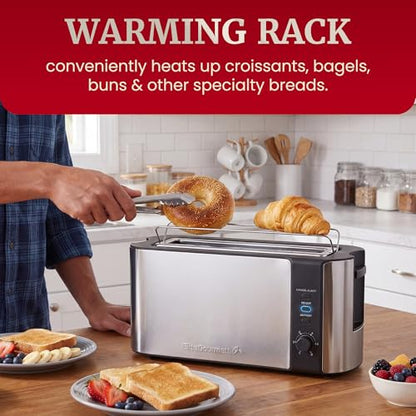 Elite Gourmet 2-Slice Slim Toaster, 1 Long Slot, Extra-Wide, Warming Rack