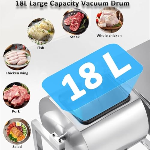 Commercial Meat Tumbler Marinator,18L Vacuum Tumbler Marinating Machine,Stainless Steel Food-Grade Vacuum Curing,3-Speed,Bidirectional Rotation Rapid Marination