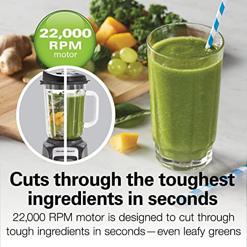 Hamilton Beach PowerMax Professional-Performance Blender for Shakes and Smoothies, Puree and Ice Crush, 48oz BPA-Free Glass Jar, 1680 Peak Watts, Stainless Steel Blades, Silver (58600J)