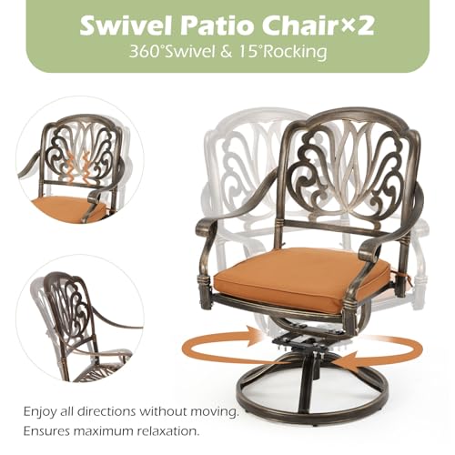 [Hi-End]9-Piece Outdoor Dining Set All Aluminum Patio Table and Chairs Set with 2 Swivel Chair & 6 Patio Chair Outdoor Dining Table Set for 8 Include 86.6’’ Rectangular Patio Table with Umbrella Hole