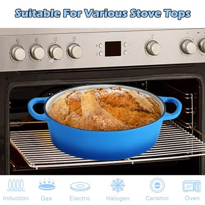 TeamFar 7QT Oval Dutch Oven, Enameled Cast Iron Dutch Oven Pot with Lid, For Bread Baking/Stewing/Braising/Frying, Suitable for Various Stoves, Non-stick & Easy Clean, Blue
