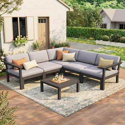 Stoog 6-Piece Patio Sectional Sofa Set, Modular Outdoor Furniture Set - All-Weather Waterproof HIPS Frame & Quick-Dry Olefin Cushions, Black