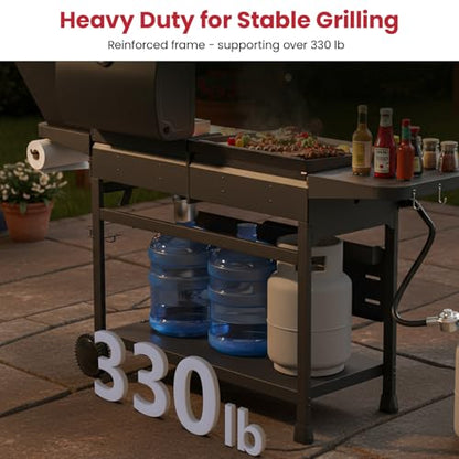 LAUDLIFE 5-Burner Propane Grill Griddle Combo with Side Burner, Dual Zone BBQ Gas Grill, Non-Stick Porcelain-Enameled Surface, Easy to Clean, 702 Sq.In. Cooking Area, Heavy-Duty Stand for Backyard