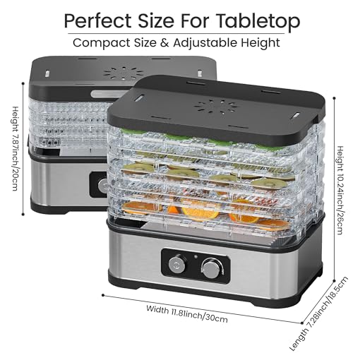 Konfintos Compact Food Dehydrator Machine for Jerky & Fruit, 250W Small Food Dryer, 5 Stackable BPA-Free Trays with Temperature Control for Beef and Deer Jerky, Mushroom, Herbs & Pet Treats, 72H Max
