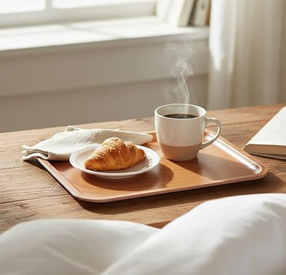 ZENSEWEN Wood Grain Serving Tray Set of 2 - Lightweight Decorative Nesting Platters for Coffee Table, and Guest Hosting - Durable Heat Resistant Food Trays for Breakfast in Bed and Appetizers