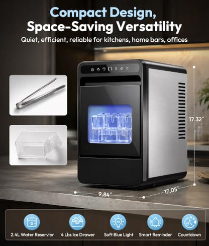 Oylus 1.6" Clear Ice Cube Maker, 4 Large Square Ice Cube in 25 Mins