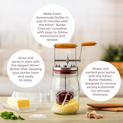 Kilner Vintage Glass Butter Churn; Delicious Homemade Butter in as Little as Ten Minutes; Large 34-Fluid Ounce Capacity Butter Churner, 1 EA