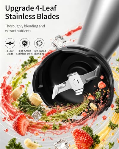 SHARDOR Immersion Blender Handheld, 1100W Hand Blender with Variable Speed, 5-in-1 Stick Blender Stainless Steel Shaft with Chopper, Whisk, Frother & Beaker for Soup, Sauces, Smoothies, Baby Food