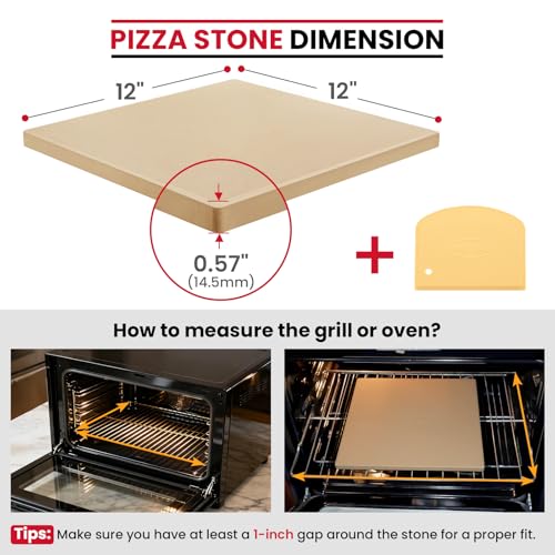 Unicook Pizza Stone for Oven and Grill, 12 inch Square Bread Baking Stone, Cordierite Baking Pan, Thermal Shock Resistant, Making Crispy Crust Pizzas, Bread, Cookie and More