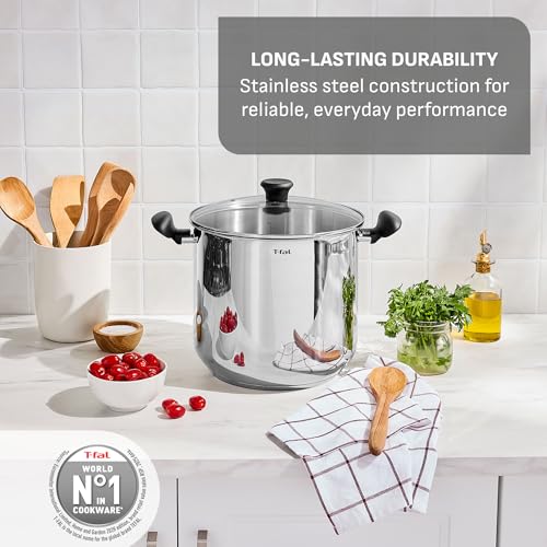 T-fal Specialty Stainless Steel 16-Quart Stock Pot with Lid, Induction Compatible, Soup Pasta Pot, Dishwasher-Safe, Oven Safe Up To 350, Silver